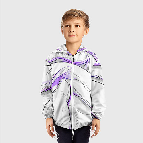 Детская ветровка Черные и фиолетовые линии на белом / 3D-Белый – фото 3