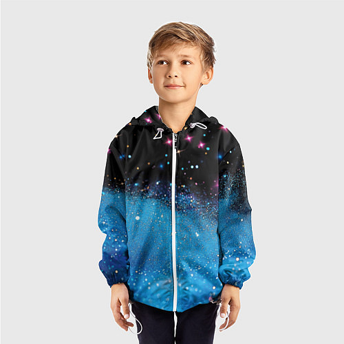 Детская ветровка Синяя текстура из блестящих звездочек / 3D-Белый – фото 3