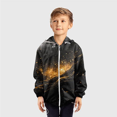 Детская ветровка Золотистое сияние на черной текстуре / 3D-Белый – фото 3