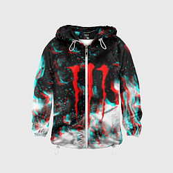 Ветровка с капюшоном детская Monster energy огонь глитч, цвет: 3D-белый