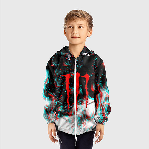 Детская ветровка Monster energy огонь глитч / 3D-Белый – фото 3