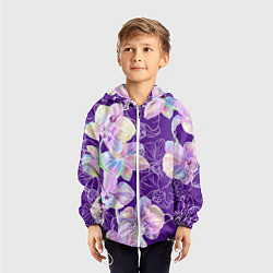 Ветровка с капюшоном детская Японские акварельные орхидеи, цвет: 3D-белый — фото 2
