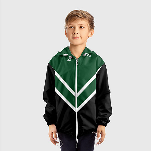 Детская ветровка Зелёный с чёрным и белые полосы / 3D-Белый – фото 3