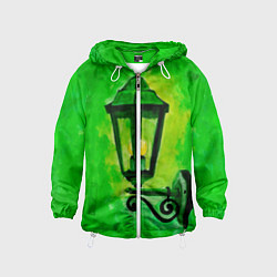 Ветровка с капюшоном детская Уличный зелёный фонарь, цвет: 3D-белый