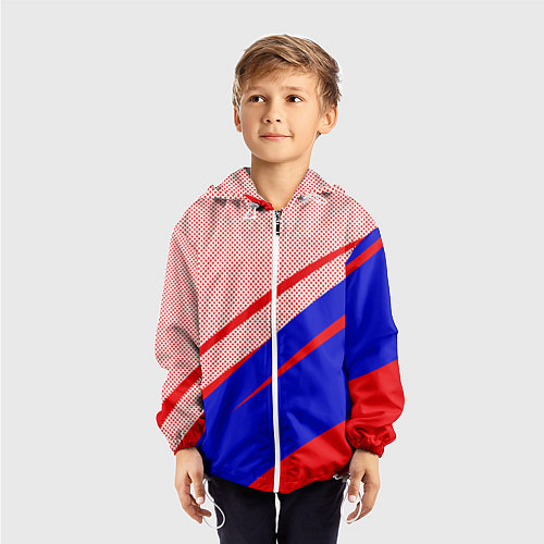 Детская ветровка Красно-синий текстурный с полосами / 3D-Белый – фото 3