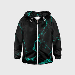 Ветровка с капюшоном детская Неоновый абстрактный черный и зеленый мрамор, цвет: 3D-белый