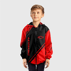 Ветровка с капюшоном детская Chevrolet - red gradient вертикально, цвет: 3D-черный — фото 2