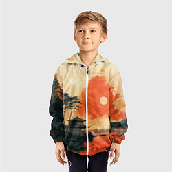 Ветровка с капюшоном детская Рыбацкий дом на закате, цвет: 3D-белый — фото 2