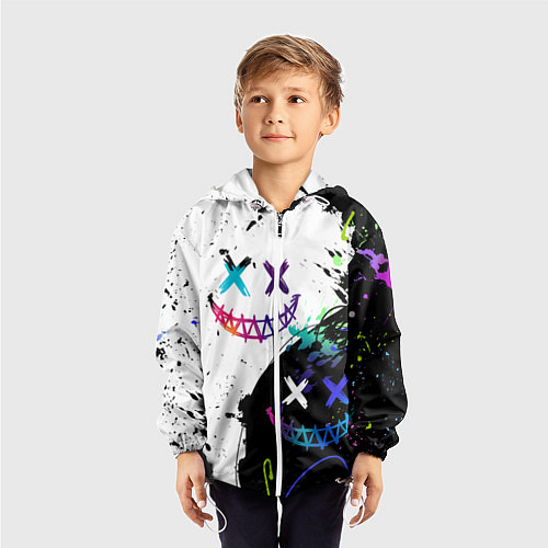 Детская ветровка Неоновые брызги - жуткие улыбки / 3D-Белый – фото 3