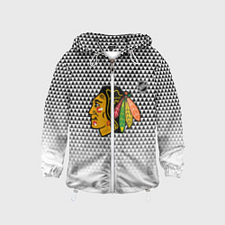 Ветровка с капюшоном детская Чикаго Блэкхокс - геометрический паттерн с градиен, цвет: 3D-белый