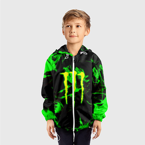 Детская ветровка Monster energy кислотное лого огонь / 3D-Белый – фото 3