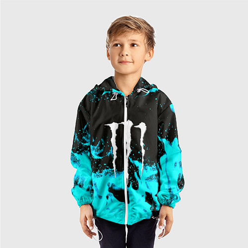 Детская ветровка Monster energy голубой огонь / 3D-Белый – фото 3
