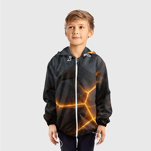 Детская ветровка Черные плиты с оранжевой молнией / 3D-Белый – фото 3