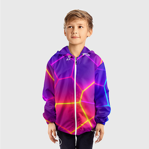 Детская ветровка Синие плиты с фиолетовым свечением / 3D-Белый – фото 3