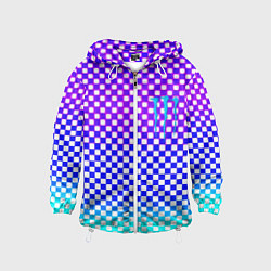 Ветровка с капюшоном детская Monster шахматная клетка градиент, цвет: 3D-белый