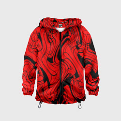 Ветровка с капюшоном детская Чёрно-красный абстрактный линии, цвет: 3D-черный