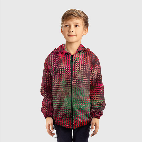 Детская ветровка Текстурный тёмный красно-зелёный / 3D-Черный – фото 3