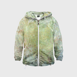 Ветровка с капюшоном детская Абстракция - white waves on green background, цвет: 3D-белый