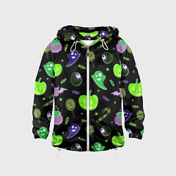 Ветровка с капюшоном детская Halloween black pumpkin pattern, цвет: 3D-белый
