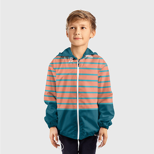 Детская ветровка Полосатый мандариновый морской рассвет с однотоном / 3D-Белый – фото 3