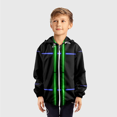 Детская ветровка Neon black light blue green line / 3D-Белый – фото 3