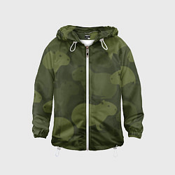 Ветровка с капюшоном детская Камуфляж из капибар, цвет: 3D-белый