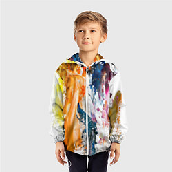 Ветровка с капюшоном детская Разноцветные мазки кисти на палитре художника, цвет: 3D-белый — фото 2
