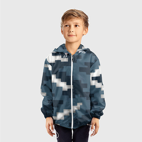Детская ветровка Пиксельная текстура камуфляж / 3D-Белый – фото 3
