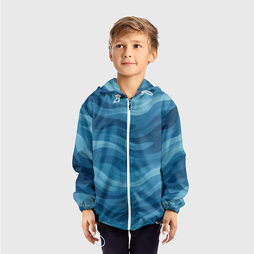 Детская ветровка Камуфляжные синие волны / 3D-Белый – фото 3