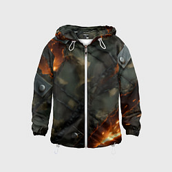 Ветровка с капюшоном детская Разорванный камуфляж с огнем, цвет: 3D-белый