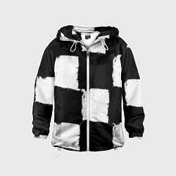 Ветровка с капюшоном детская Черные квадраты в виде шахматной доски, цвет: 3D-белый