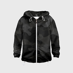 Ветровка с капюшоном детская Черно-серая текстура камуфляжа, цвет: 3D-белый