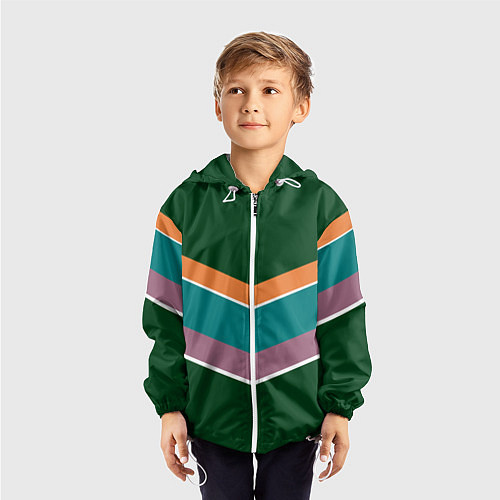 Детская ветровка Тёмный зелёный с полосами / 3D-Белый – фото 3