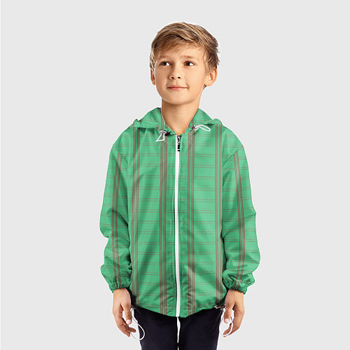 Детская ветровка Color green cage brown stripes / 3D-Белый – фото 3