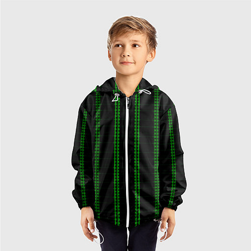 Детская ветровка Color black cage green stripes / 3D-Белый – фото 3