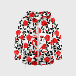 Ветровка с капюшоном детская Doom розы, цвет: 3D-белый
