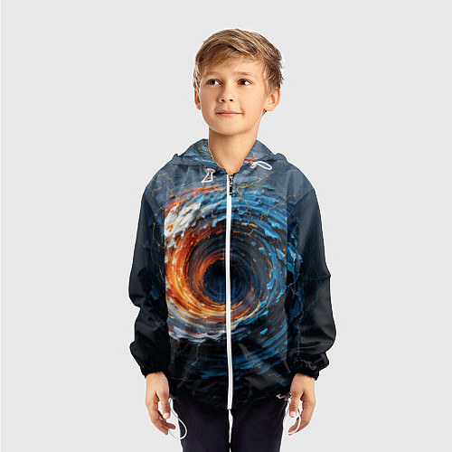 Детская ветровка Краска синяя и оранжевая в форме вихря / 3D-Белый – фото 3
