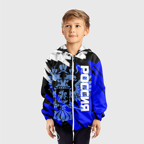 Детская ветровка Россия чёрно-синий штрихи / 3D-Белый – фото 3