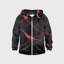 Ветровка с капюшоном детская Текстура мрамора с красными полосками, цвет: 3D-белый