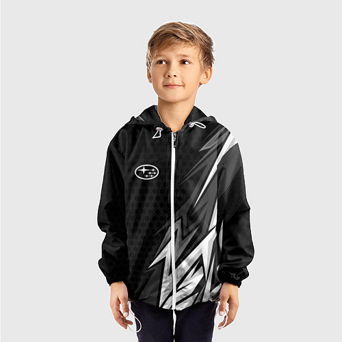 Детская ветровка Subaru - монохромный черный / 3D-Белый – фото 3