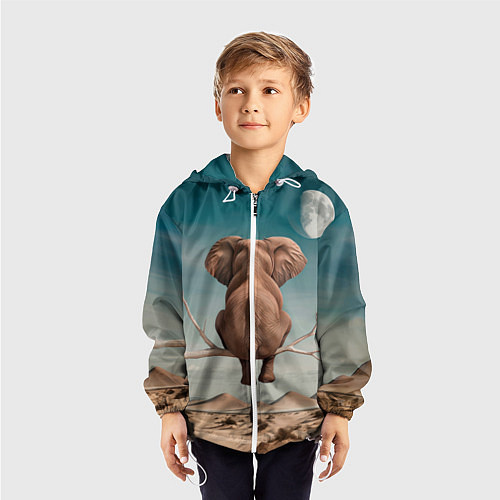 Детская ветровка Задумчивый слон: пустыня / 3D-Белый – фото 3