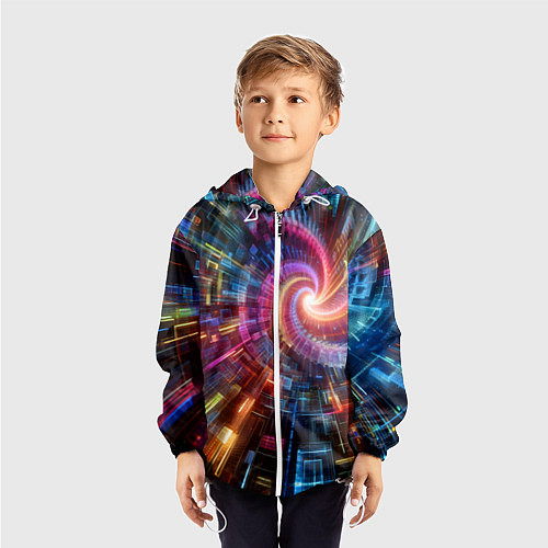 Детская ветровка Fractal neon spiral - ai art fantasy / 3D-Белый – фото 3