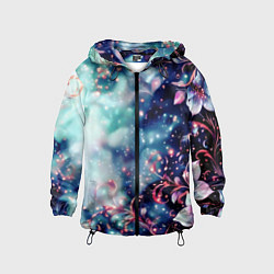 Ветровка с капюшоном детская Магические цветы сине-зелёный, цвет: 3D-черный