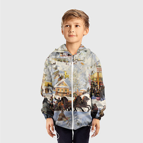 Детская ветровка Русская тройка зимой - картина Масленица Кустодиев / 3D-Белый – фото 3