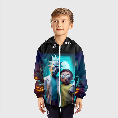 Детская ветровка Rick with Morty - halloween night / 3D-Белый – фото 3