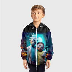 Ветровка с капюшоном детская Rick with Morty - halloween night, цвет: 3D-белый — фото 2