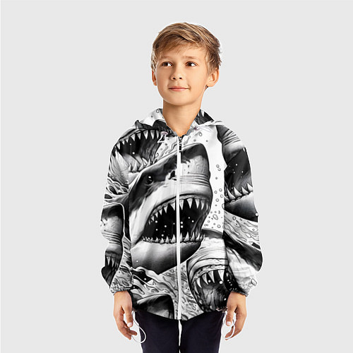 Детская ветровка Белая акула - стая / 3D-Белый – фото 3