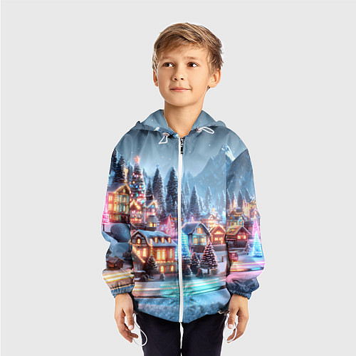 Детская ветровка Городок в новогодних огоньках / 3D-Белый – фото 3