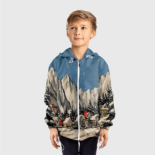 Детская ветровка Небольшой новогодний город в горах / 3D-Белый – фото 3