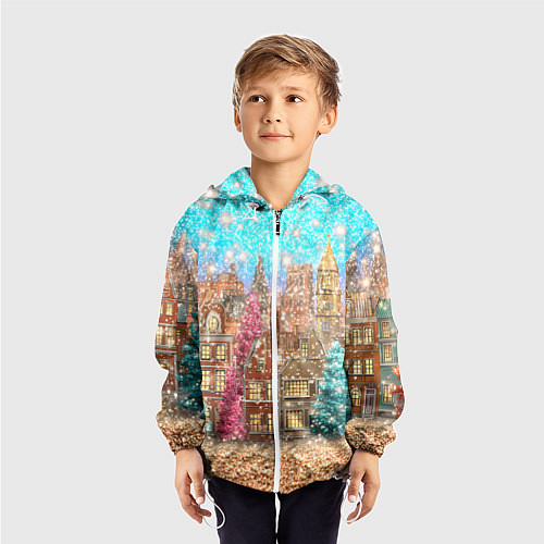 Детская ветровка Новогодний город в блестках / 3D-Белый – фото 3